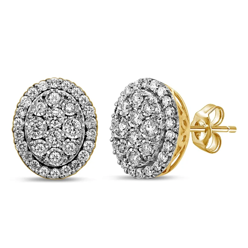 colorful earrings for women -Brilliant Miracle Halo Stud Earrings with 1.00ct of Diamonds in 9ct Yellow Gold