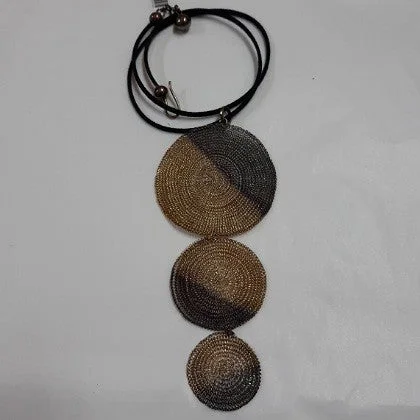 handmade necklaces for women -MILENA ZU NECKLACE THREE DISCS ON LEATHER