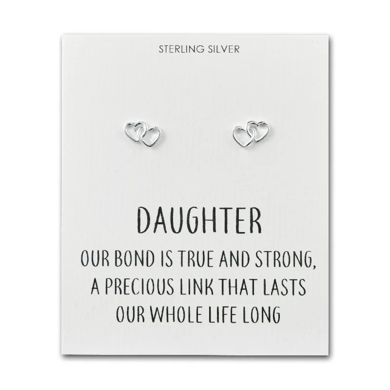 boho earrings for women -Sterling Silver Daughter Quote Heart Link Earrings