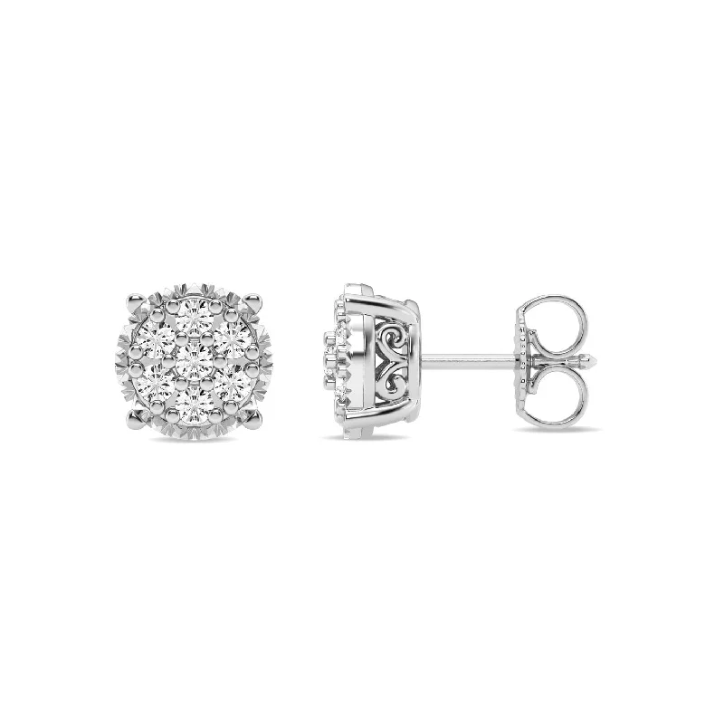 luxury gemstone earrings for women -Meera Flower Composite Earrings with 1/3ct of Laboratory Grown Diamonds in 9ct White Gold