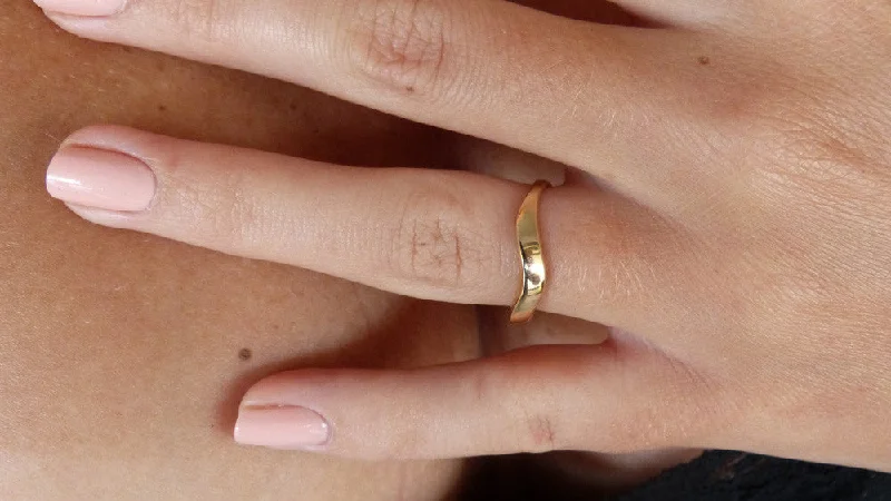 radiant cut rings for women -14K Yellow Gold Curved Ring