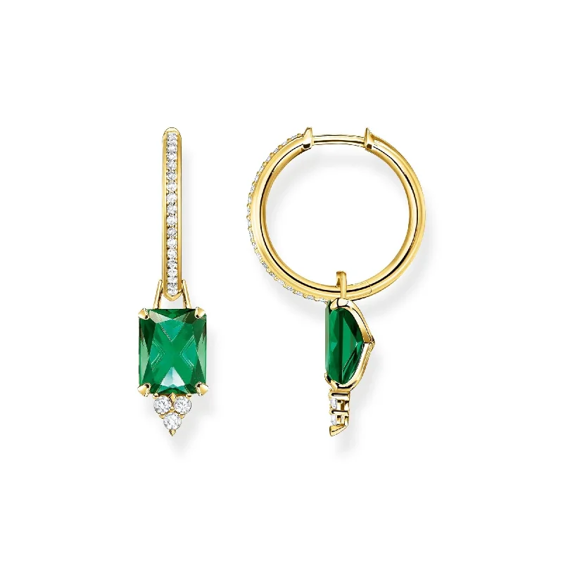 luxury gemstone earrings for women -THOMAS SABO Heritage Green Stone Gold Hoop Earrings