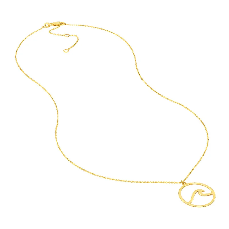 bold necklaces for women -14k Yellow Gold Wave in Circle Necklace Adjustable Length