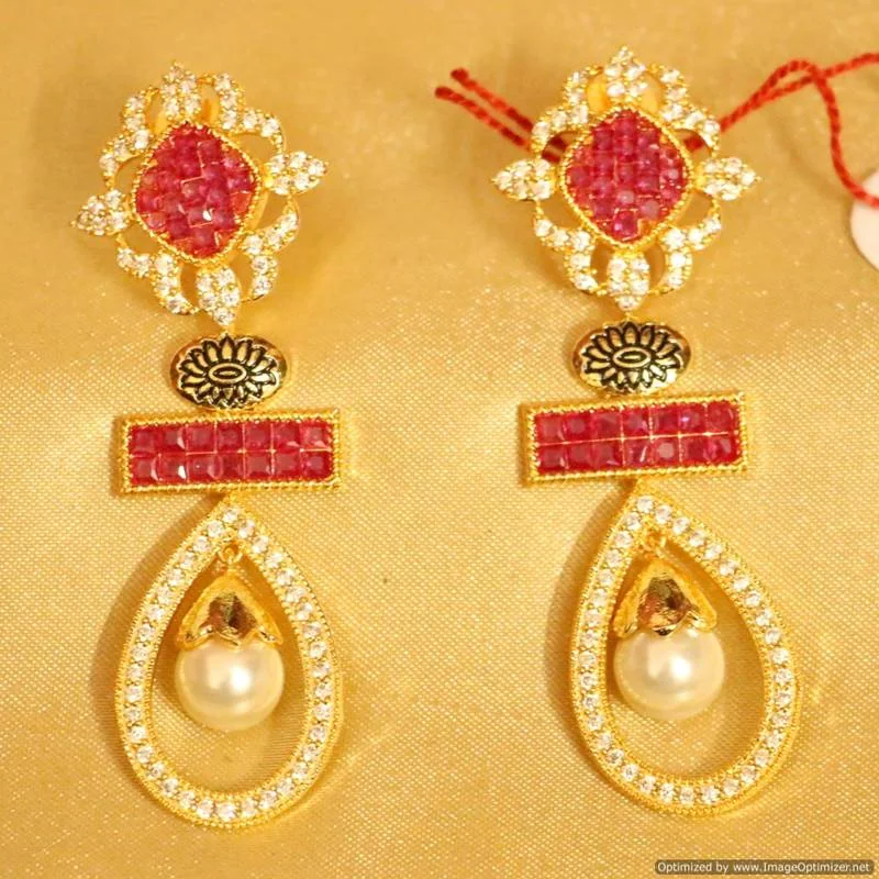 luxury diamond earrings for women -Ruby Gold Plated Diamond Look Danglers