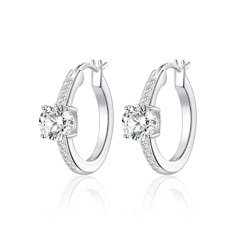 chic earrings for women -Sterling Silver Solitaire Hoop Earrings Created with Zircondia® Crystals