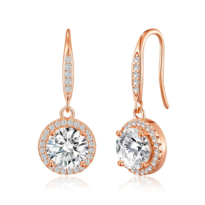 bold stud earrings for women -Rose Gold Plated Halo Drop Earrings Created with Zircondia® Crystals