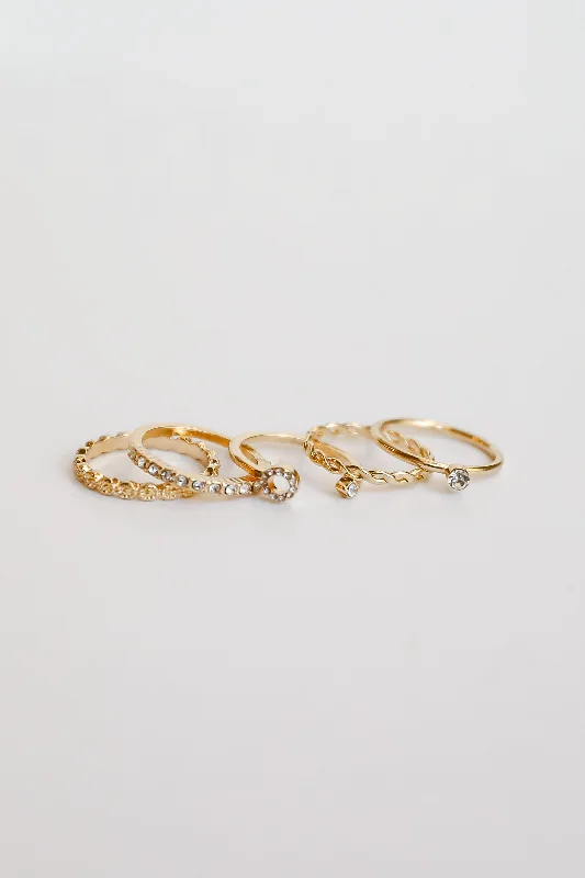 classic silver rings -Aspen Gold Rhinestone Ring Set