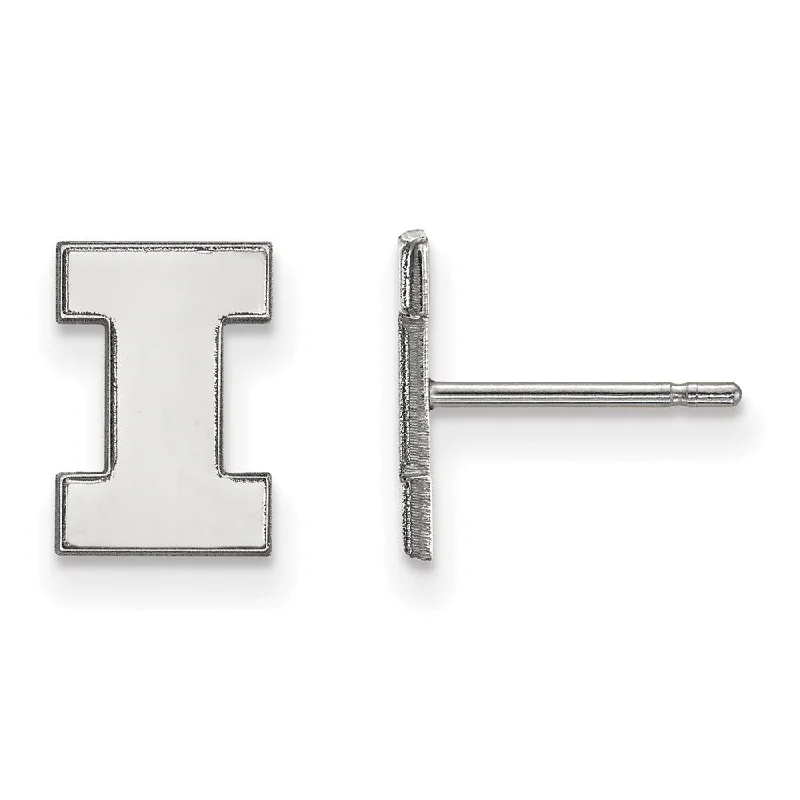 gold stud earrings for women -10k White Gold University of Illinois XS (Tiny) 'I' Post Earrings