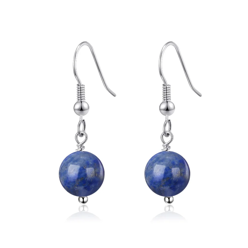 multi-colored earrings for women -Lapis Gemstone Round Drop Earrings