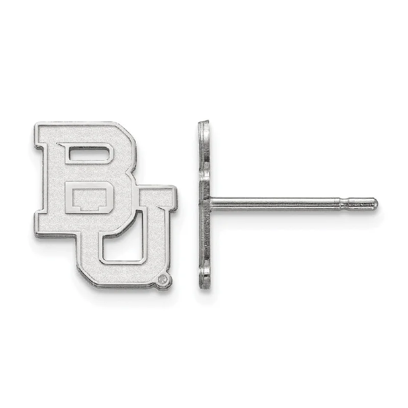 trendy drop earrings for women -Sterling Silver Baylor University XS (Tiny) 'BU' Post Earrings