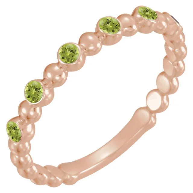 solitaire rings for women -14KT GOLD 0.18 CTW ROUND PERIDOT BEADED STACKABLE RING