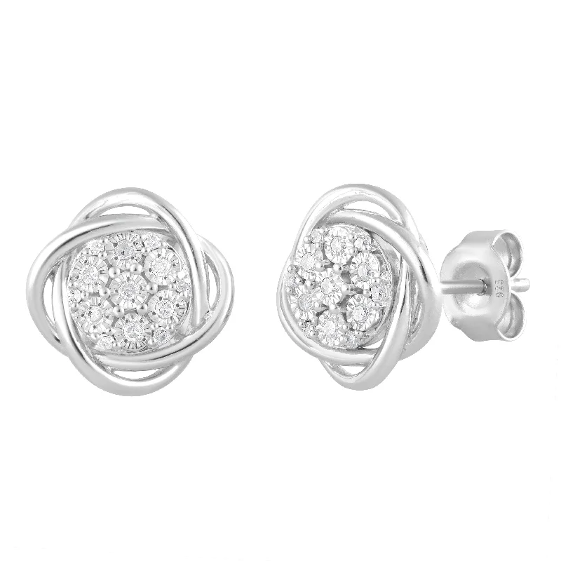 simple hoop earrings for women -Fancy Swirl Halo Stud Earrings with 0.10ct of Diamonds in Sterling Silver