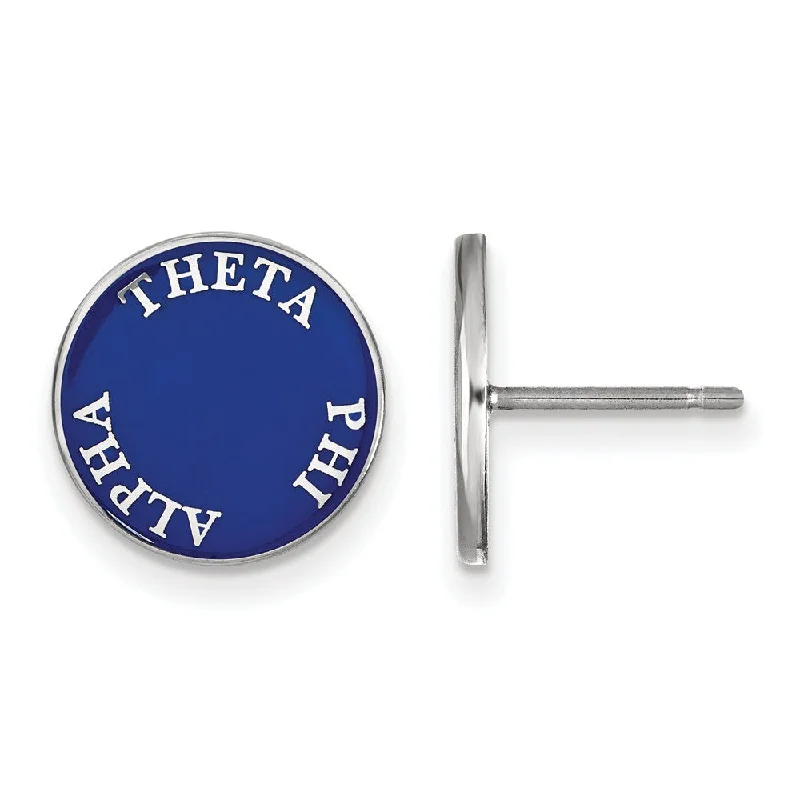 bold gold earrings for women -Sterling Silver Blue Enamel Theta Phi Alpha Post Earrings