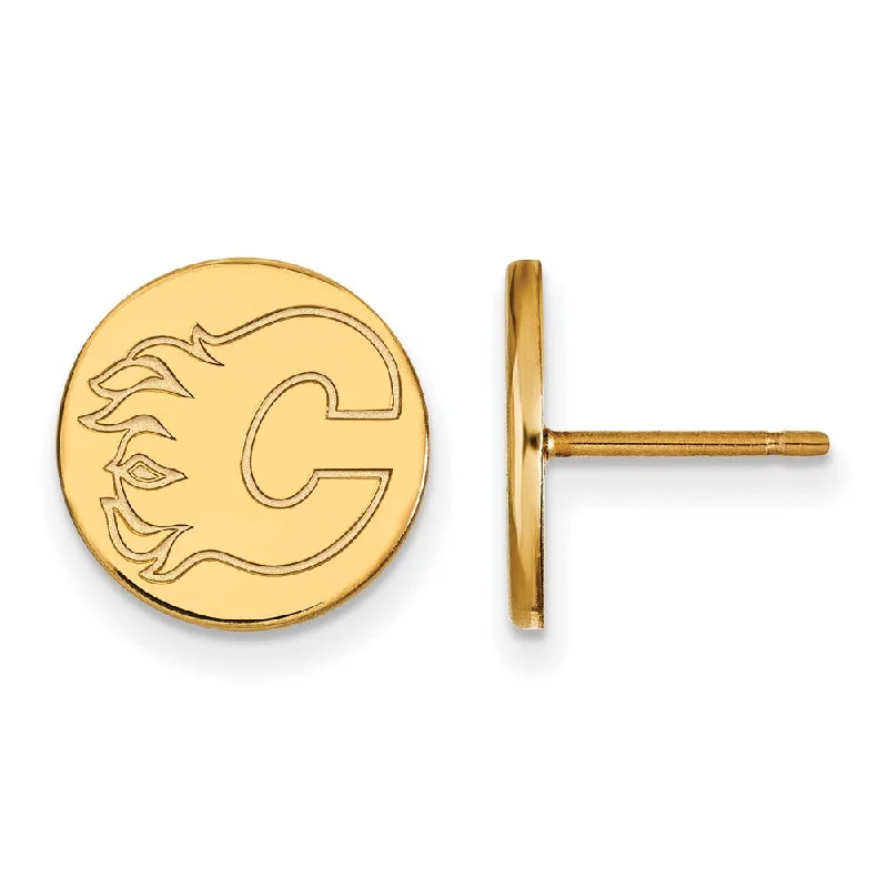 diamond stud earrings for women -SS 14k Yellow Gold Plated NHL Calgary Flames Small Post Earrings