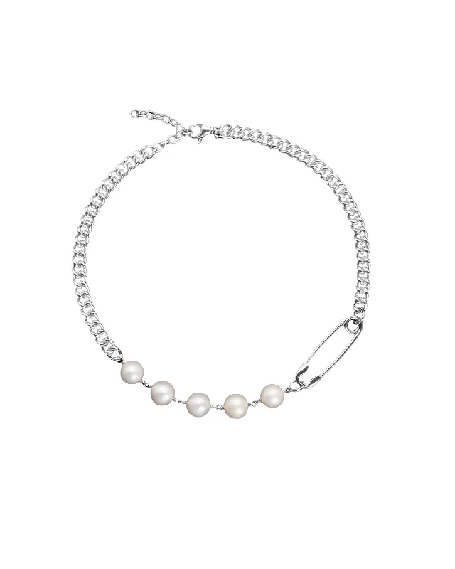 pearl necklaces for women -Rebel Silver Necklace w. Pearl