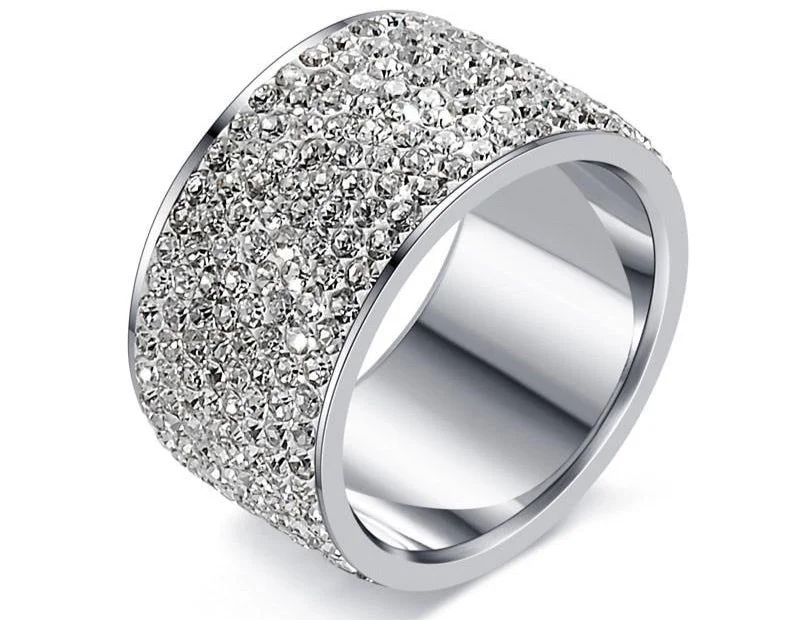 modern rings for women -Fashion Full Crystal Big Romantic Stainless Steel Ring Bague Femme