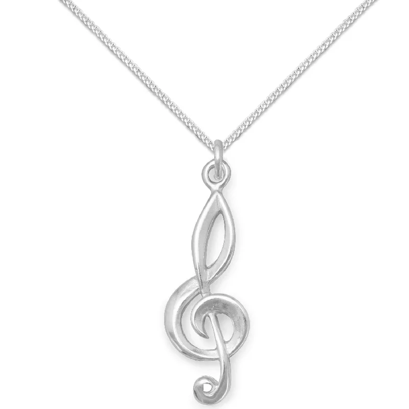 layered gold necklaces for women -Treble Clef Pendant Necklace Sterling Silver, Chain Included