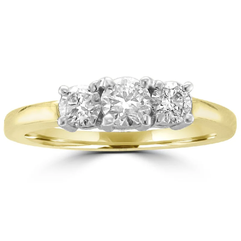 silver rings for women -14KT Two-Tone Gold 3/4 CTW Diamond 3 Stone Ring