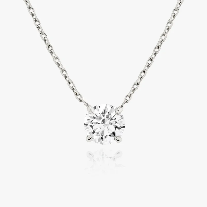 heart necklaces for women -Solitaire Round Brilliant 14K Whitegold Necklace w. Lab-Grown Diamond