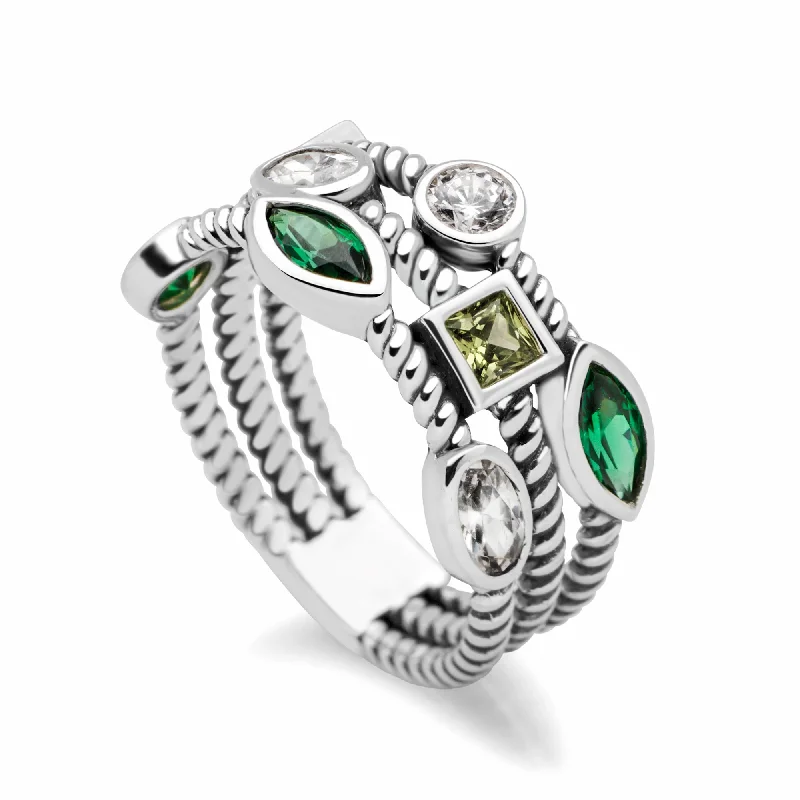 crystal rings for women -Bejewelled Green Ring