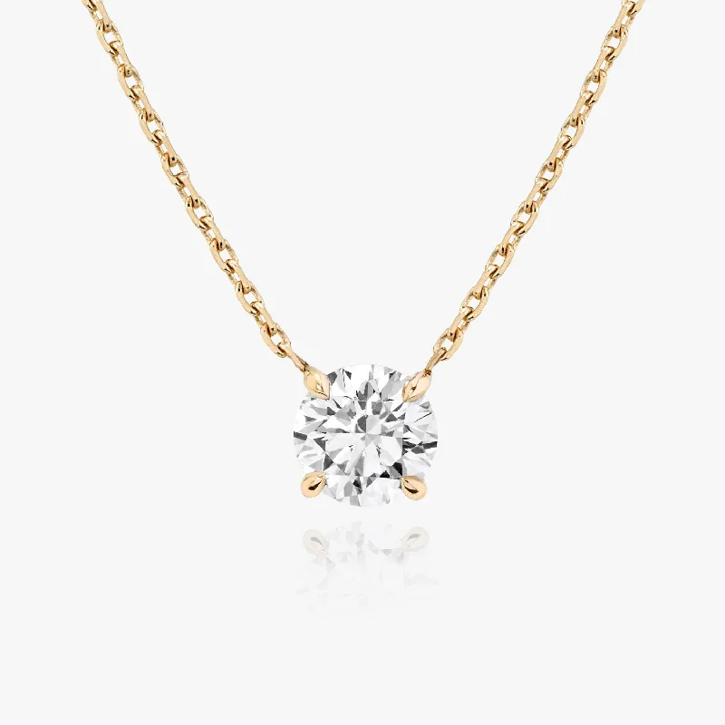 statement gold necklaces for women -Solitaire Round Brilliant 14K Rosegold Necklace w. Lab-Grown Diamond