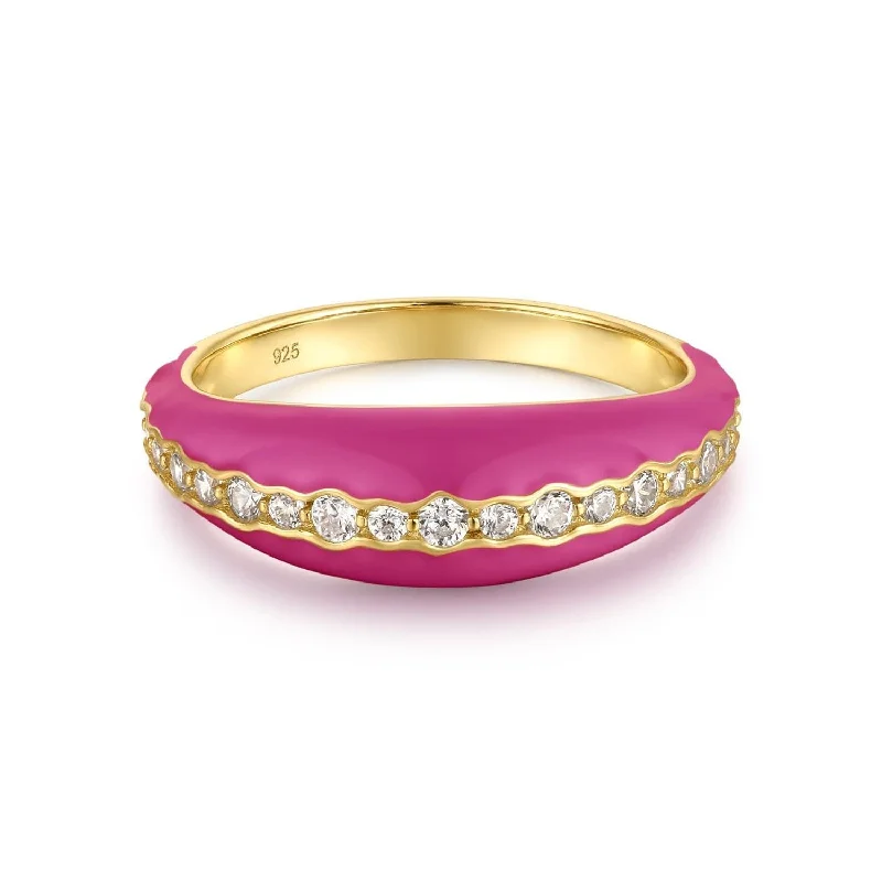 solitaire rings for women -Tapered Pink Enamel & Cz Channel Ring