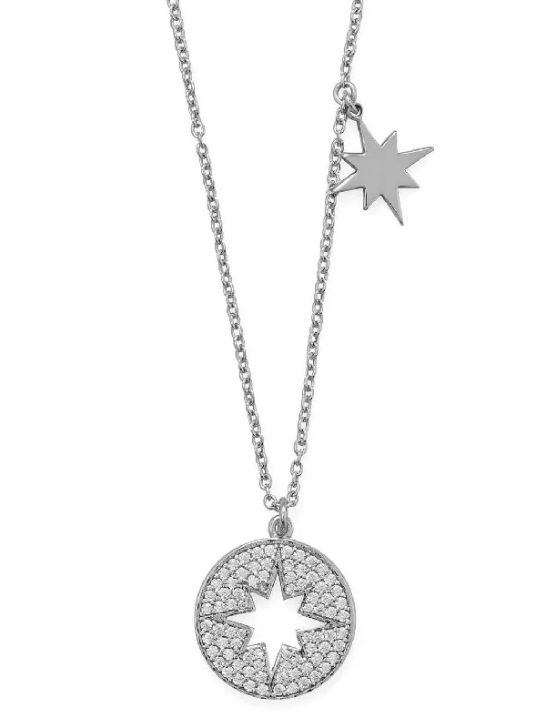 heart necklaces for women -Star Necklace with Cubic Zirconia and Star Charm Rhodium-plated Sterling Silver