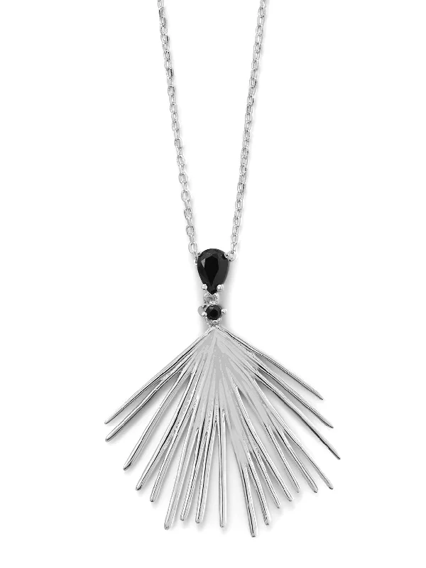 vintage gold necklaces for women -Nontarnish Sterling Silver Fan Necklace with Black Zirconia Adjustable Length