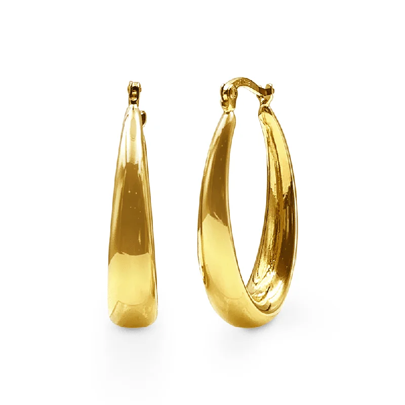 pearl earrings for women -9ct Yellow Gold Silver Filled Tubular Graduated Oval Hoop Earrings