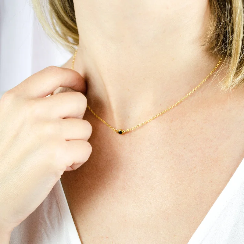 simple gold necklaces for women -Tiny Birthstone Connector Necklace : Available in All Birthstones