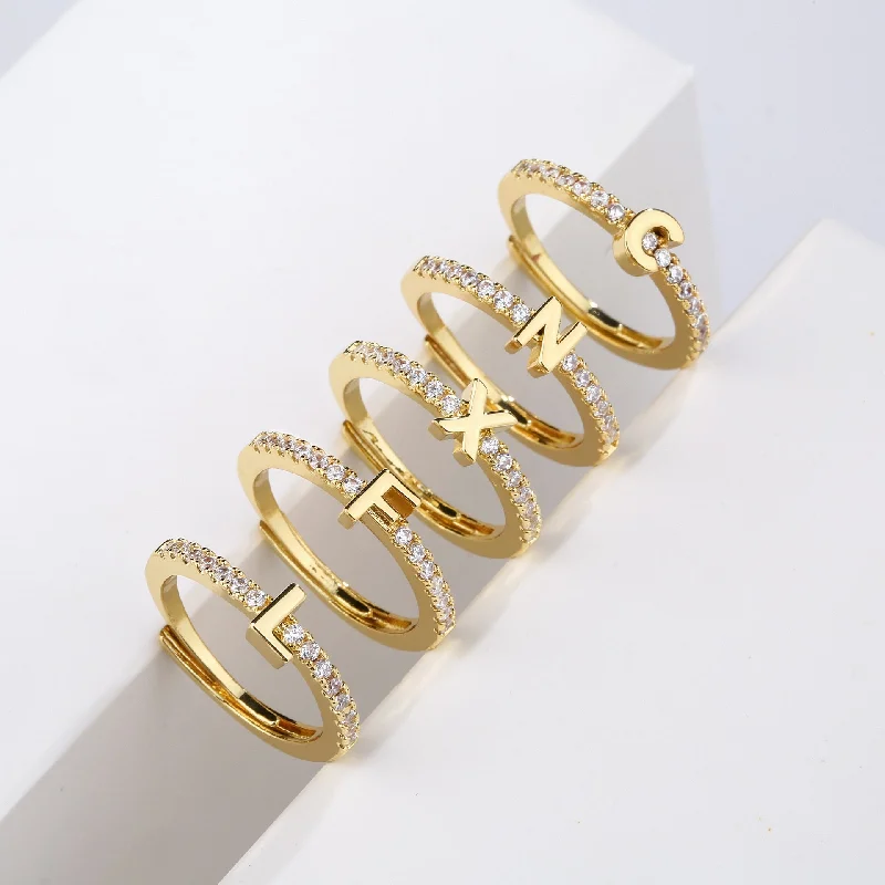 wedding ring sets for women -Initial Classic Cubic Zirconia Letter Ring