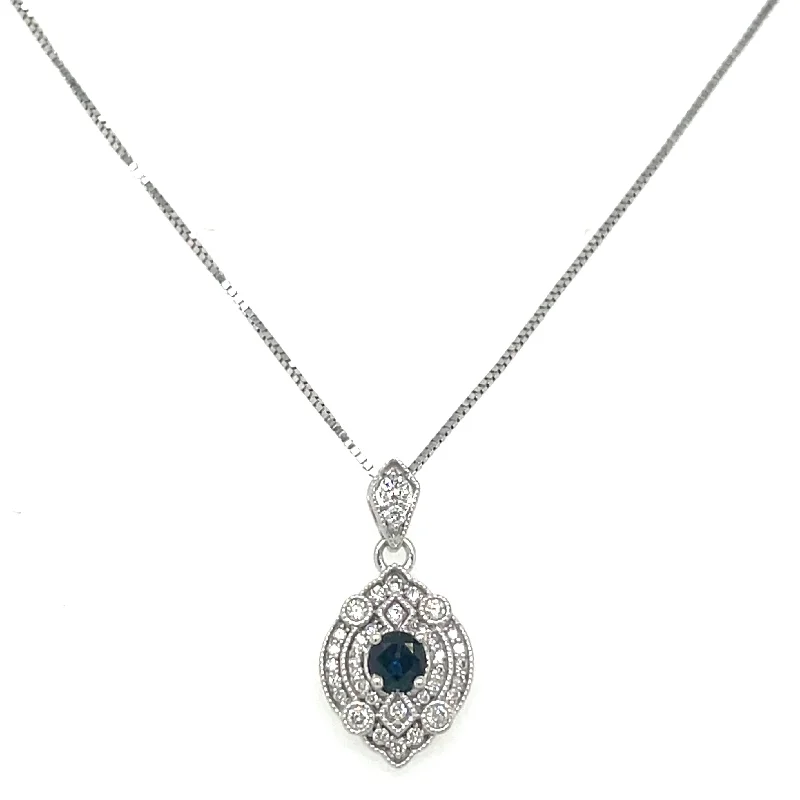 modern necklaces for women -9ct White Gold Earth Grown 0.20ct Sapphire And 0.163ct Diamond Necklace