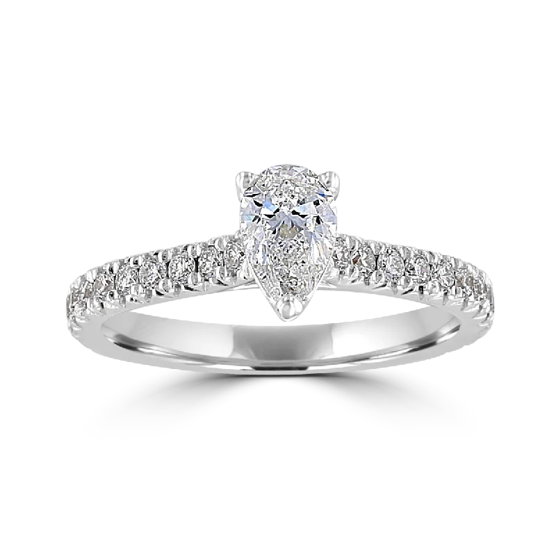 wedding bands for women -JULEVE 14KT WHITE GOLD 1.00 CTW PEAR DIAMOND HIDDEN HALO RING