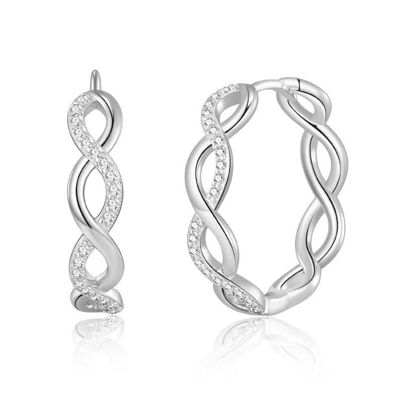 statement drop earrings for women -Silver Plated Infinity Hoop Earrings Created with Zircondia® Crystals