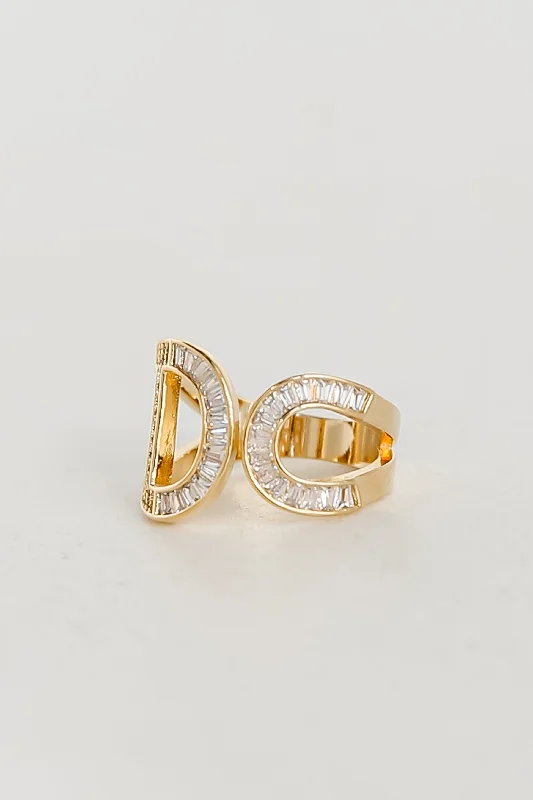 radiant cut rings for women -FINAL SALE - Paisley Gold Rhinestone "I Do" Ring