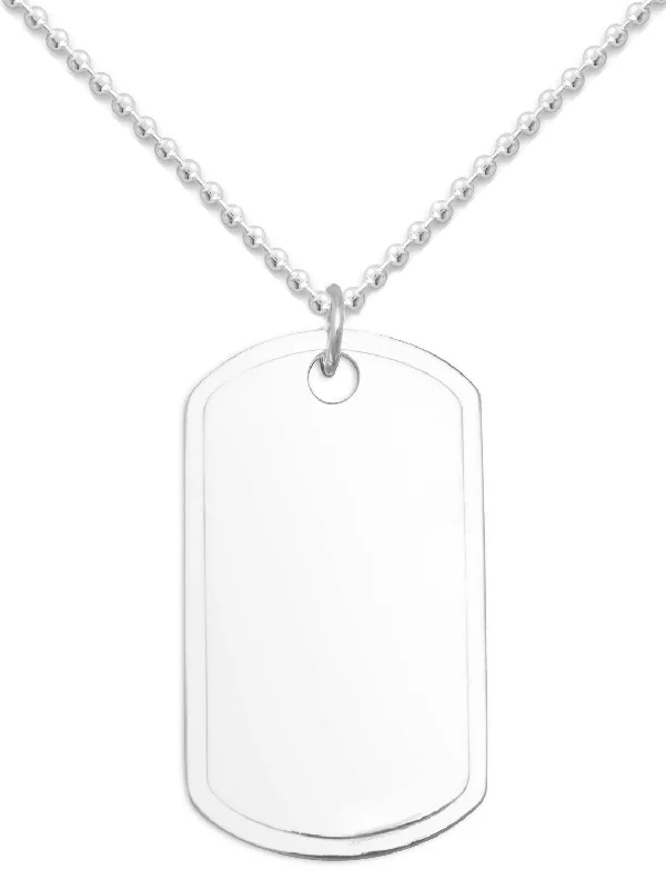 long chain necklaces for women -Sterling Silver Dog Tag Necklace Engraveable with Bead Chain