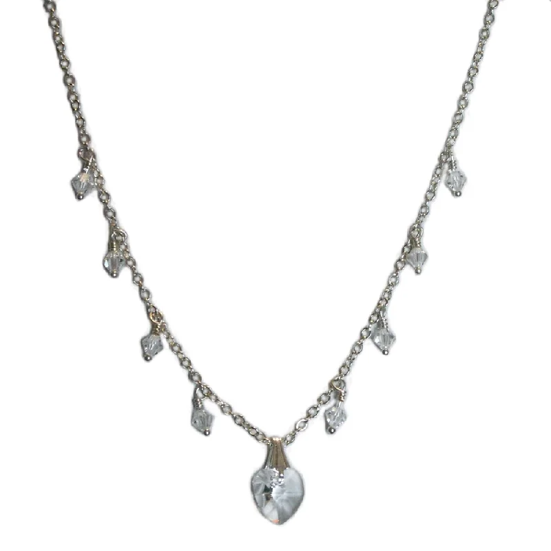 bold necklaces for women -Heart Necklace Made with Sparkling Clear Crystals Sterling Silver Adjustable