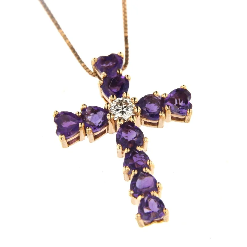 trendy necklaces for women -Heart 18K Rose Gold Necklace w. Diamond & Amethyst