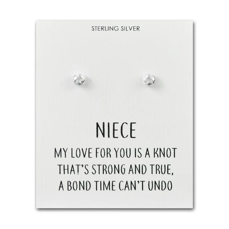 gemstone hoop earrings for women -Sterling Silver Niece Quote Knot Earrings