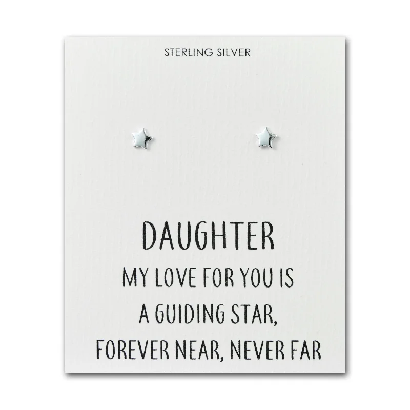 statement drop earrings for women -Sterling Silver Daughter Quote Star Earrings