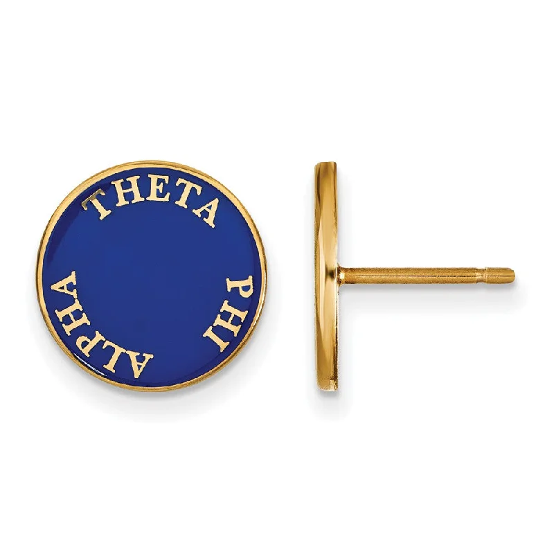 gold drop earrings for women -14K Plated Silver Blue Enamel Theta Phi Alpha Post Earrings