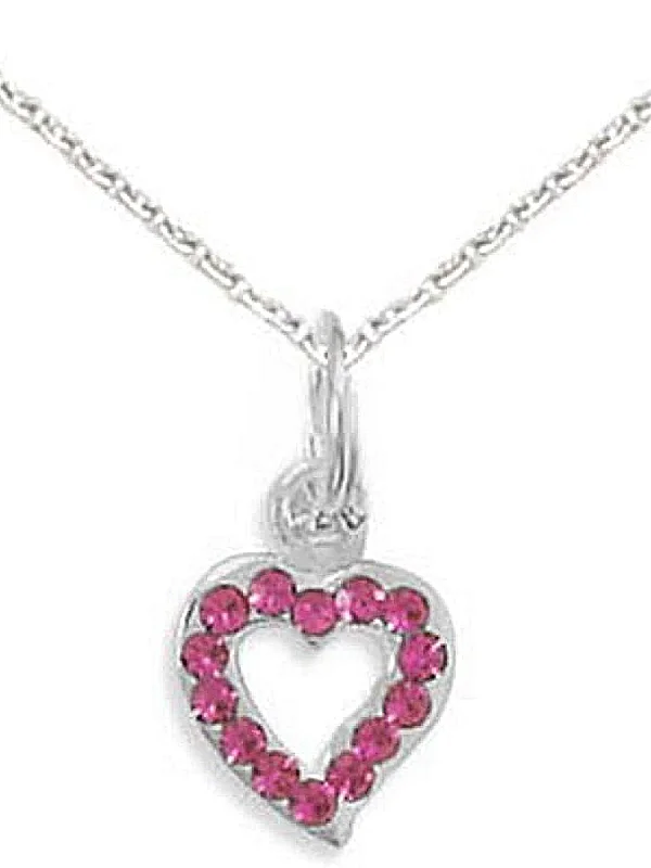 pearl necklaces for women -Pink Fuchsia Crystal Heart Necklace Childs Sterling Silver