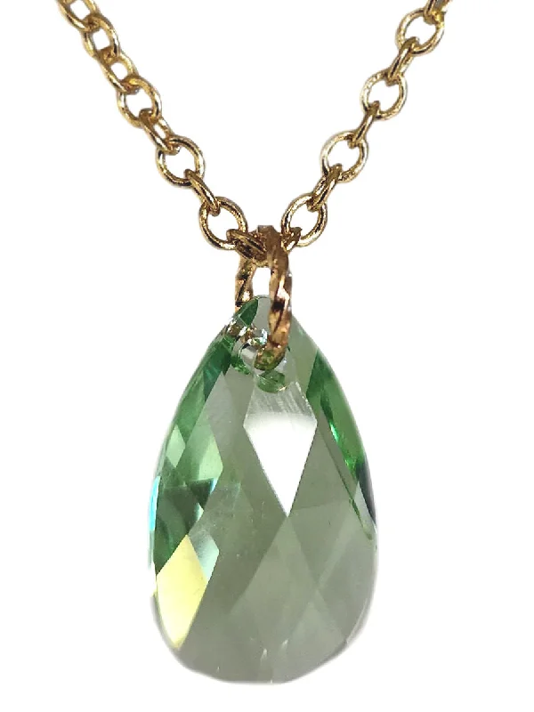 chunky necklaces for women -Green Crystal Necklace Pear shape with Gold-plated Chain