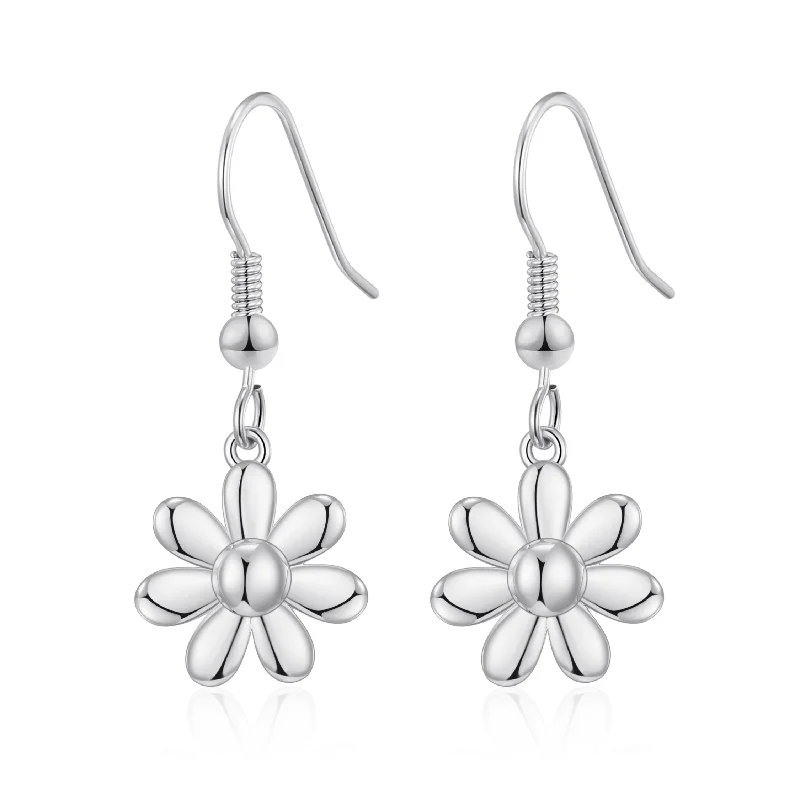 handmade hoop earrings for women -Silver Plated Daisy Drop Earrings