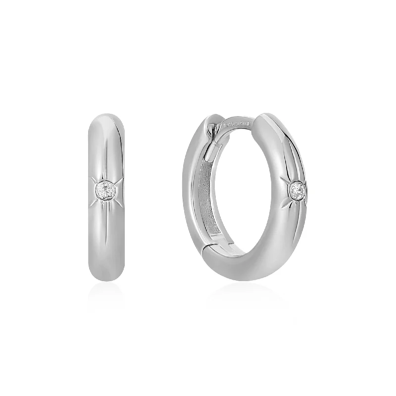 stylish gemstone earrings for women -Ania Haie Silver Star Huggie Hoop Earrings