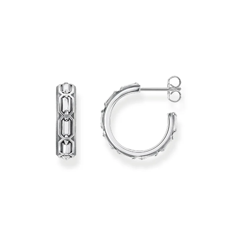 custom earrings for women -THOMAS SABO Hoop Earrings Crocodile Shell Structure Silver Blackened