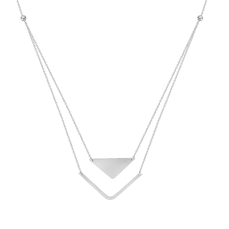 bold necklaces for women -14k White Gold Triangle Bar Necklace - Layered Duos