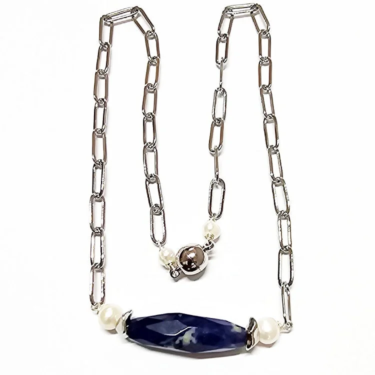 fashion pendant necklaces for women -SILVER CHAIN NECKLACE WITH SODALITE