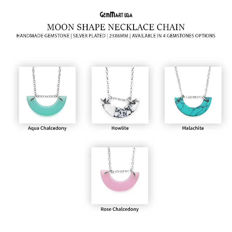 wedding necklaces for women -Moon Shape 23x6mm Silver Plated Necklace Chain 21Inch