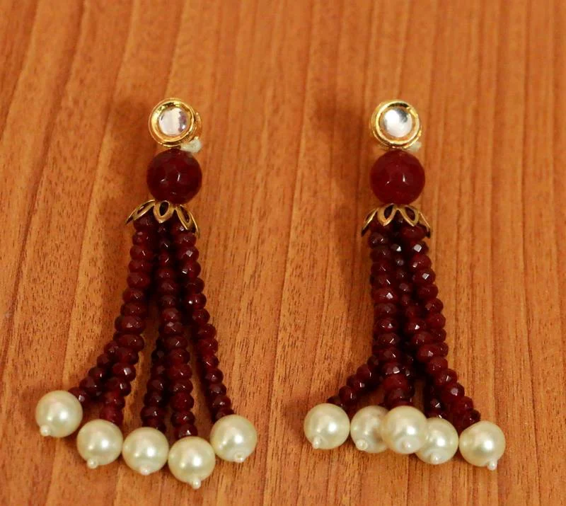 adjustable earrings for women -Ruby Kundan & Pearl Ethnic Earrings